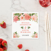 Serviette En Papier Coral Red Roses with Foliage (En situation)