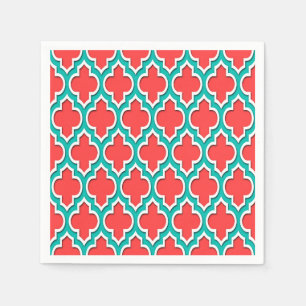 Serviette En Papier Coral Red Teal White Moroccan