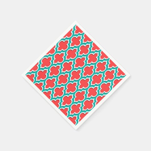 Serviette En Papier Coral Red Teal White Moroccan (Coin)