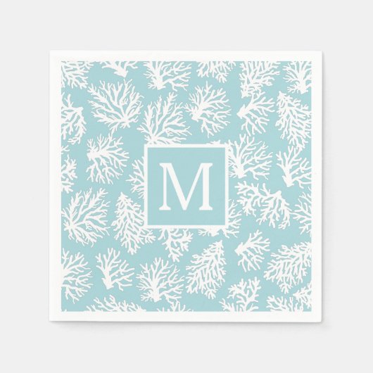 Serviette En Papier Coral Reefs été plage côtière monogramme extérieur (Devant)