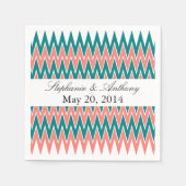 Serviette En Papier Coral rose et Turquoise Mariage Zigzag (Devant)