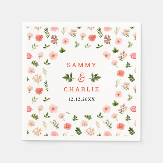 Serviette En Papier Coral rose rose Roses Mariage Floral (Devant)