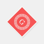 Serviette En Papier Coral Rouge Wht Grille grecque cadre de ligne de c (Coin)