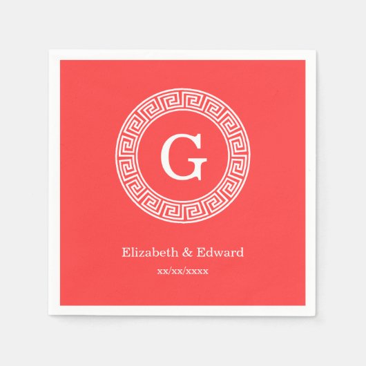 Serviette En Papier Coral Rouge Wht Grille grecque cadre de ligne de c (Devant)