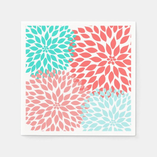 Serviette En Papier Coral Seafoam Turquoise Dahlia mums fleurs (Devant)