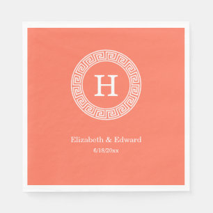 Serviette En Papier Coral Wht Grille Clé Grecque Cadre De Rand Initial