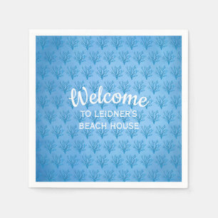 Serviette En Papier Coraux bleu motif sur arrière - plan bleu