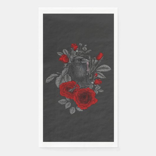 Serviette En Papier Corbeau avec la clé et les roses (Devant)
