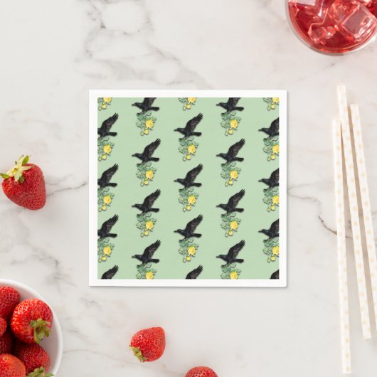Serviette En Papier Corbeau avec rose jaune (En situation)