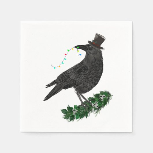 Serviette En Papier Corbeau de fête avec chapeau haut de forme (Devant)