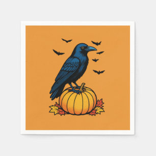 Serviette En Papier Corbeau de minuit et citrouille d'automne