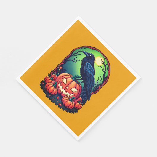 Serviette En Papier Corbeau d'Halloween dans un Patch Citrouille (Coin)