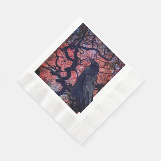 Serviette En Papier Corbeau noir et érable gris japonais (Coin)
