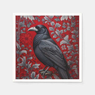 Serviette En Papier Corbeau noir floral rouge inspiré de William Morri