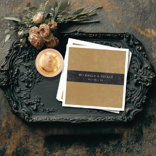 Serviette En Papier Corbeau noir gothique et Mariage or Rose noir