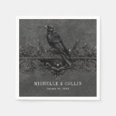 Serviette En Papier Corbeau noir gothique et Mariage Rose noir (Devant)