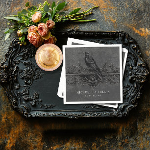 Serviette En Papier Corbeau noir gothique et Mariage Rose noir