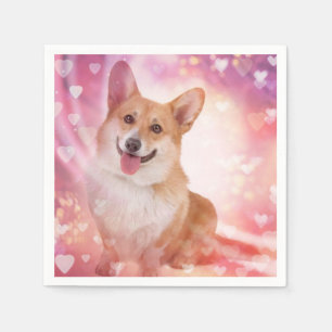 Serviette En Papier Corgi de sourire de Gallois avec des coeurs