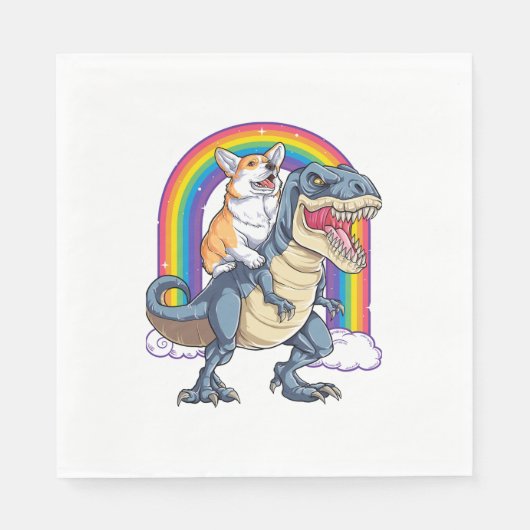 Serviette En Papier Corgi équitation Dinosaur T rex Chemise Funny Rain (Devant)
