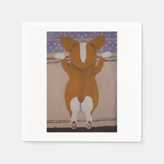 Serviette En Papier Corgi looking out window (Devant)