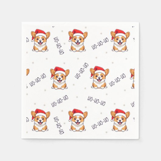 Serviette En Papier Corgis à Santa Hats Motif de Noël (Devant)