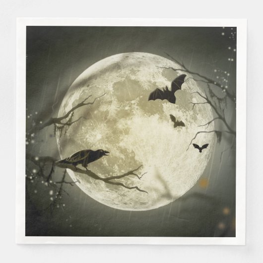 Serviette En Papier Corneilles Éffrayantes de la Lune d'Halloween (Devant)