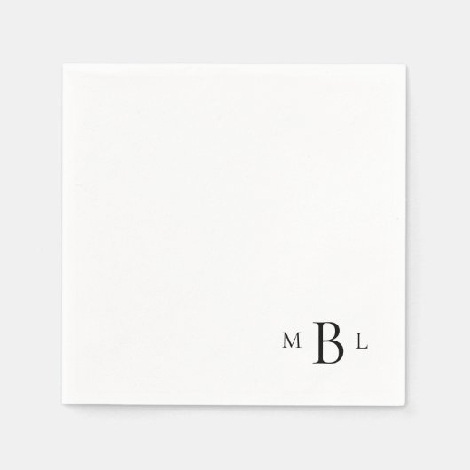 Serviette En Papier Corner Black Monogram Simple Cocktail Napkins (Devant)
