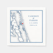 Serviette En Papier Corolla NC Outer Banks Map Navy Elegant Wedding (Devant)