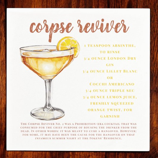 Serviette En Papier Corpse Reviver Cocktail Drink Recette Carte