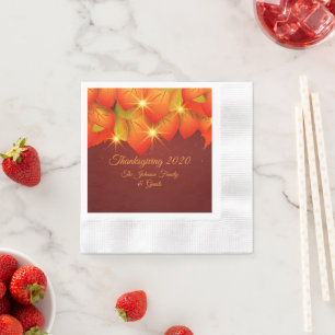 Serviette En Papier Correspondance Thanksgiving Orange Leaf Nom Cockta