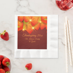 Serviette En Papier Correspondance Thanksgiving Orange Leaf Nom Lunche