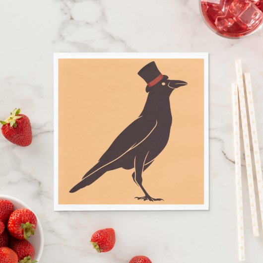 Serviette En Papier Corvids - Tophat Blackbird Raven (En situation)