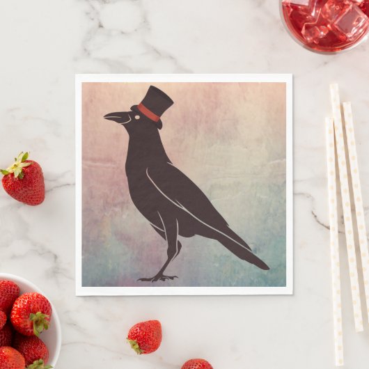 Serviette En Papier Corvids - Tophat Blackbird Raven (En situation)