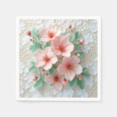 Serviette En Papier Cosmos Rose Fleurs De Mariage Sur Dentelle (Devant)