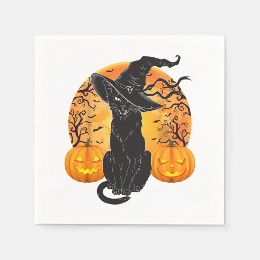 Serviette En Papier Costume Chat Noir Scary Halloween sorcier Casquett (Devant)
