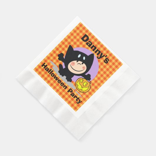 Serviette En Papier Costume LittleBoyin avec Citrouille OrangeGingham  (Coin)