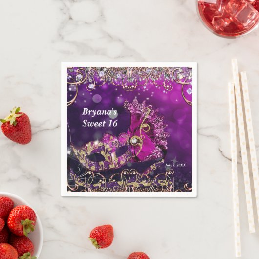 Serviette En Papier Costume rose et or Masquerade Masque fête d'annive (En situation)