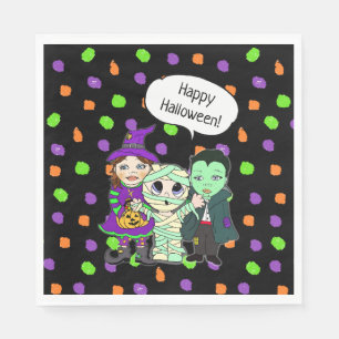 Serviette En Papier Costume vert citron violet orange fête d'Halloween