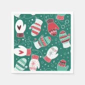 Serviette En Papier Cosy hiver Noël Mittens Motif en vert (Devant)