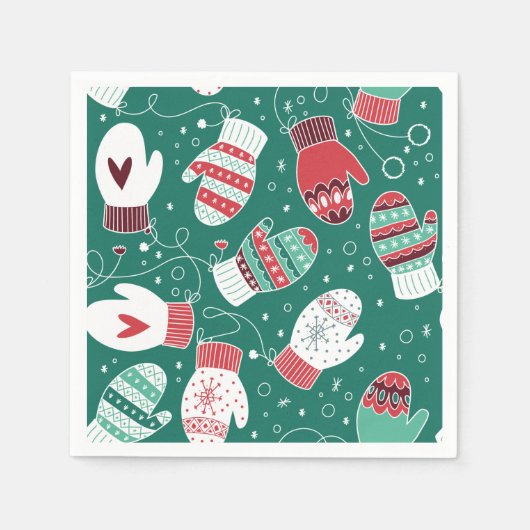 Serviette En Papier Cosy hiver Noël Mittens Motif en vert (Devant)