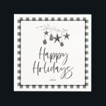 Serviette En Papier Cosy Nature Vacances Naples<br><div class="desc">Nature moderne simpliste et douillette,  serviettes en papier de fête de vacances. Branche aquarelle ornée de pinecones et d'ornements décoratifs étoiles,  design de typographie chic avec bordure motif plaid tendance.</div>