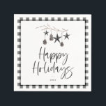 Serviette En Papier Cosy Nature Vacances Naples<br><div class="desc">Nature moderne simpliste et douillette,  serviettes en papier de fête de vacances. Branche aquarelle ornée de pinecones et d'ornements décoratifs étoiles,  design de typographie chic avec bordure motif plaid tendance.</div>