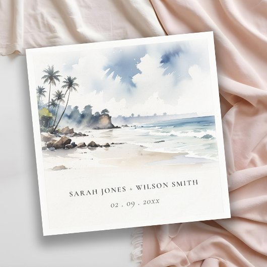 Serviette En Papier Côte Bali Beach Palm Tree Mariage d'aquarelle