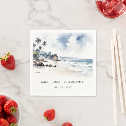 Serviette En Papier Côte Bali Beach Palm Tree Mariage d'aquarelle (En situation)