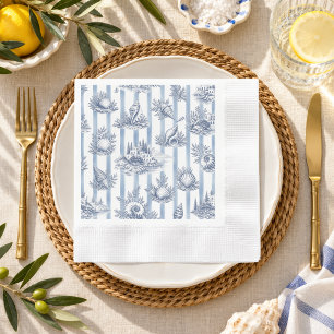 Serviette En Papier Côte Chic Rayures Bleues Coquillages Toile de Jouy