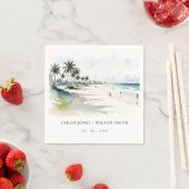 Serviette En Papier Côte Miami Beach Palm Tree Mariage d'aquarelle (En situation)