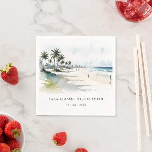 Serviette En Papier Côte Miami Beach Palm Tree Mariage d'aquarelle (En situation)
