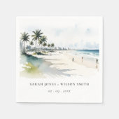 Serviette En Papier Côte Miami Beach Palm Tree Mariage d'aquarelle (Devant)