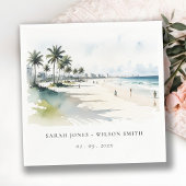 Serviette En Papier Côte Miami Beach Palm Tree Mariage d'aquarelle