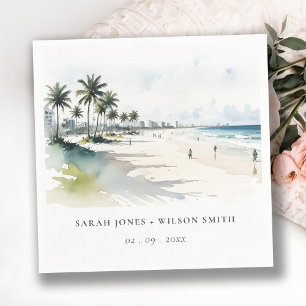 Serviette En Papier Côte Miami Beach Palm Tree Mariage d'aquarelle